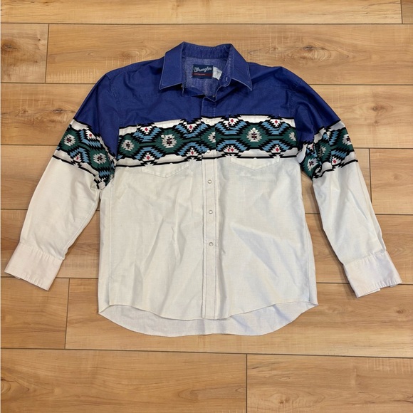 Vintage Western Wrangler Aztec Print Pearl Snap- Men’s Large - Picture 1 of 5